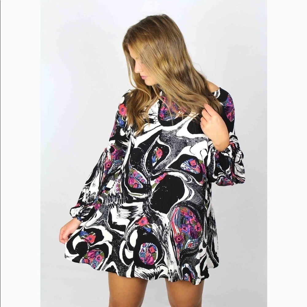 Free People drift away printed black dress